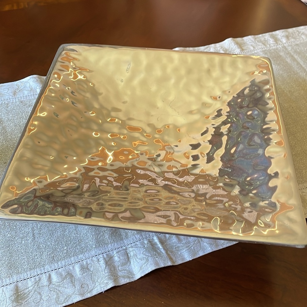 METALART Quality Decorative centerpiece large bowl platter footed 14.5” x 14.5”